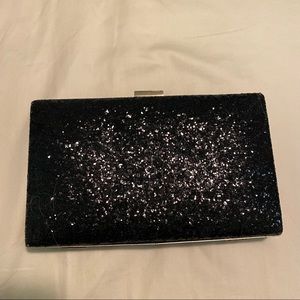 Chic black sparkly clutch with detachable shoulder strap